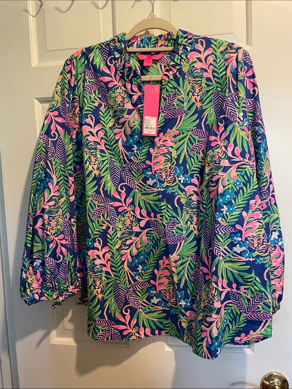 Lilly Pulitzer Navy, Pink & Green Tropical Tiger Print Top